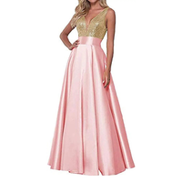 Funki Buys | Dresses | Women's Satin Sequin Evening Dress