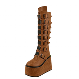 Funki Buys | Boots | Women's Brown Buckle Strap Platform Boots