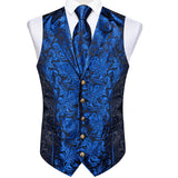 Funki Buys | Vests | Men's 4 Pcs Formal Silk Blue Paisley Tie Vest Set