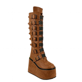 Funki Buys | Boots | Women's Brown Buckle Strap Platform Boots