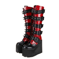 Funki Buys | Boots | Women's Red Buckle Strap Platform Boots