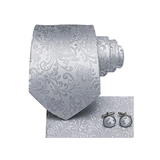 Funki Buys | Neckties | Men's 3pcs Silk Silver Floral Tie Set