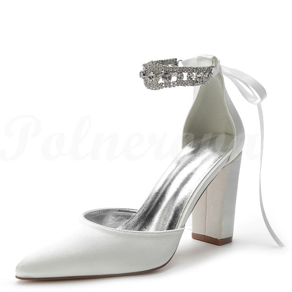 Funki Buys | Shoes | Women's Crystal Satin Pointed Toe Wedding Shoes