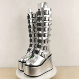 Funki Buys | Boots | Women's Silver Black Buckle Strap Boots