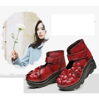 Funki Buys | Shoes | Women's Genuine Leather Red Flowers Retro Wedges