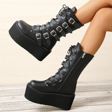 Funki Buys | Boots | Women's Gothic Punk Buckle Strap Biker Boots