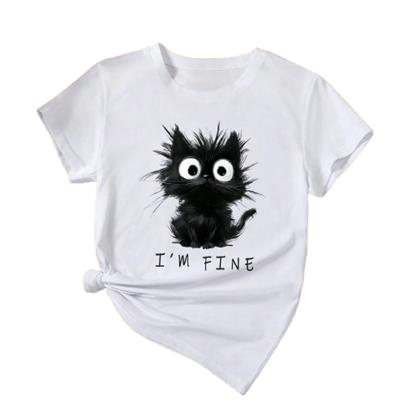 Funki Buys | Shirts | Women's Cute Cat "I'm Fine" Printed T-Shirt
