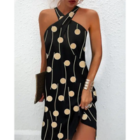 Funki Buys | Dresses | Geometric Print Cross Halter Casual Summer Mini