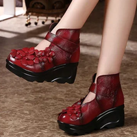 Funki Buys | Shoes | Women's Genuine Leather Red Flowers Retro Wedges