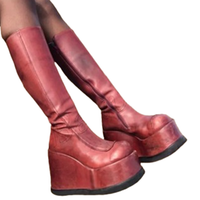 Funki Buys | Boots | Women's Red Buckle Strap Platform Boots