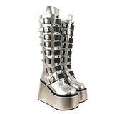 Funki Buys | Boots | Women's Silver Black Buckle Strap Boots