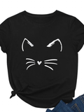 Funki Buys | Shirts | Women's Cute Cat Whiskers Printed T-Shirt
