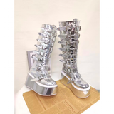 Funki Buys | Boots | Women's Silver Buckle Strap Platform Boots