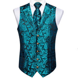 Funki Buys | Vests | Men's 4 Pcs Teal Silk Paisley Tie Vest Set