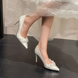 Funki Buys | Shoes | Women's Luxury Pearl Flowers Satin Wedding Pumps | Stilettos