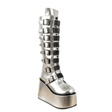 Funki Buys | Boots | Women's Silver Black Buckle Strap Boots
