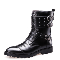 Funki Buys | Boots | Men's Punk Rivet Buckle Motorcycle Boots