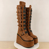 Funki Buys | Boots | Women's Brown Buckle Strap Platform Boots