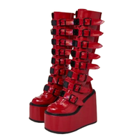 Funki Buys | Boots | Women's Red Buckle Strap Platform Boots