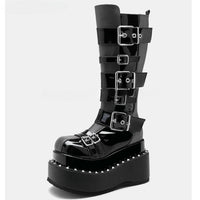 Funki Buys | Boots | Women's Gothic Buckle Strap Leather Boots