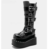 Funki Buys | Boots | Women's Gothic Buckle Strap Leather Boots