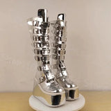 Funki Buys | Boots | Women's Silver Buckle Strap Platform Boots