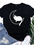 Funki Buys | Shirts | Women's Cat On the Moon Printed T-Shirt