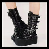 Funki Buys | Boots | Women's Platform Gothic Ring Buckle Boot