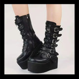 Funki Buys | Boots | Women's Platform Gothic Ring Buckle Boot