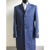 Mannequin wearing a blue pinstripe suit with a white shirt underneath. The suit has a formal design, with buttons down the front and a clean, professional appearance.