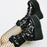 Funki Buys | Boots | Women's Platform Gothic Ring Buckle Boot