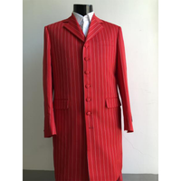 Mannequin wearing a formal, bright red pinstripe suit jacket with a white shirt. The jacket has a structured fit, six buttons, and a classic collar.