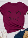 Funki Buys | Shirts | Women's Cute Cat Whiskers Printed T-Shirt