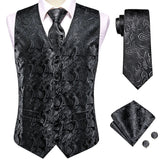 Funki Buys | Vests | Men's Luxury 5 Pcs Black Gray Vest Tie Set