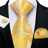 Funki Buys | Neckties | Men's Classic 3 Pcs Yellow Paisley Tie Set