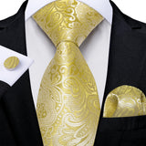 Funki Buys | Neckties | Men's Classic 3 Pcs Yellow Paisley Tie Set