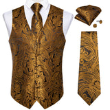 Funki Buys | Vests | Men's 4 Pcs Luxury Gold Silk Tie Vest Set