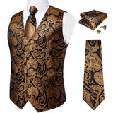 Funki Buys | Vests | Men's 4 Pcs Gold Black Floral Vest Tie Set