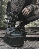 Funki Buys | Boots | Women's Platform Gothic Ring Buckle Boot