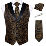 Funki Buys | Vests | Men's Formal Silk Slim Waistcoat 5 Pcs Sets
