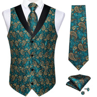 Funki Buys | Vests | Men's Formal Silk Slim Waistcoat 4 Pcs Sets