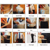 A collage of 12 images demonstrating how to measure men's suit dimensions, including neckline, shoulder width, sleeve length, arm hole, wrist, chest, belly, waist, hips, jacket and pants length, and thigh circumference. Each image shows a tape measure in use, providing a comprehensive guide to obtaining accurate clothing measurements.