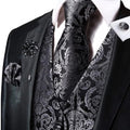 Funki Buys | Vests | Men's Luxury 5 Pcs Black Silver Vest Tie Set