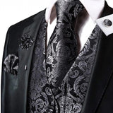 Funki Buys | Vests | Men's Luxury 5 Pcs Black Silver Vest Tie Set