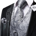 Funki Buys | Vests | Men's Luxury 5 Pcs Silver Waistcoat Tie Set