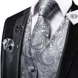 Funki Buys | Vests | Men's 4 Pcs Gray Silver Silk Tie Vest Set