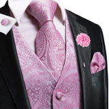 Funki Buys | Vests | Men's 4 Pcs Pink Paisley Silk Tie Vest Set