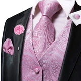 Funki Buys | Vests | Men's 4 Pcs Pink Paisley Silk Tie Vest Set