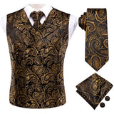 Funki Buys | Vests | Men's 4 Pcs Dark Gold Paisley Tie Set