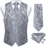 Funki Buys | Vests | Men's Luxury 4 Pcs Silver Vest Tie Set